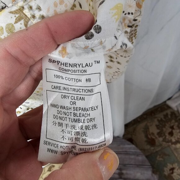 Spy Henry Lau Yellow Blue Floral Plaid Western Button Down Blouse Size L - Picture 12 of 13